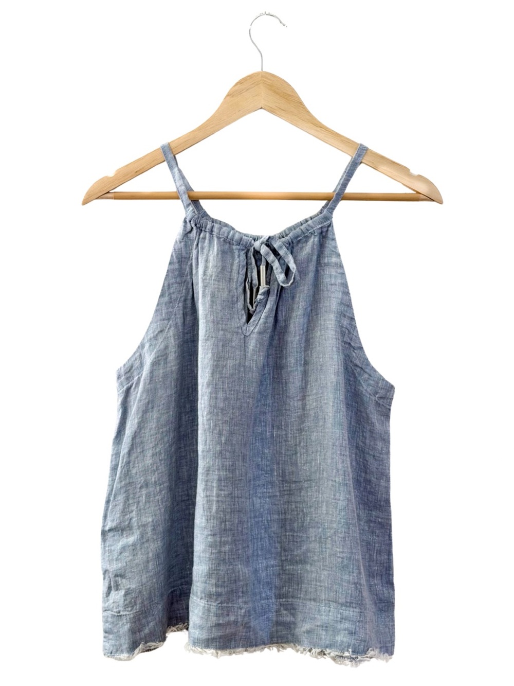 Maeve Linen Swing Top Chambray Blue Coastal Minimalist Tank | M - Picture 4 of 8
